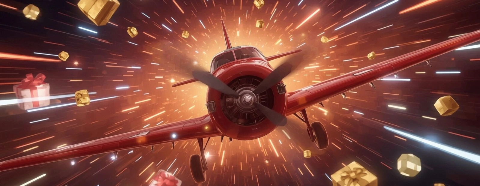Aviator red airplane speeding through glowing bonus rewards